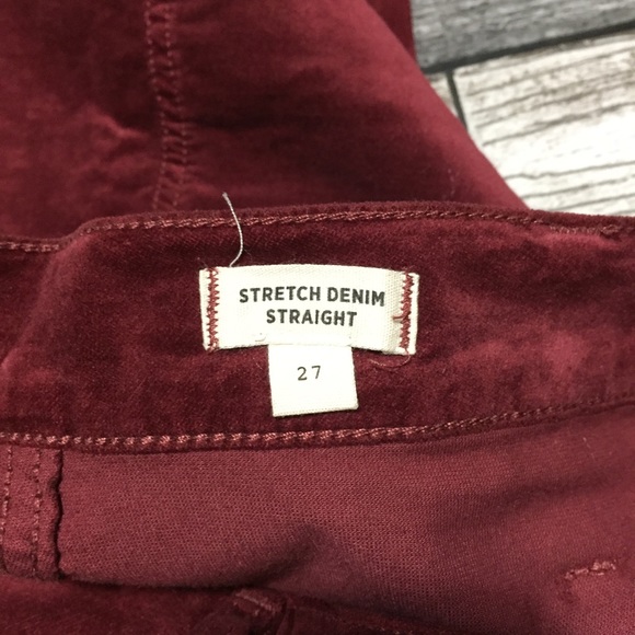 Madewell Velveteen Mini Skirt Size 27 Stretch Denim Straight Zip Front Burgundy - Picture 8 of 8